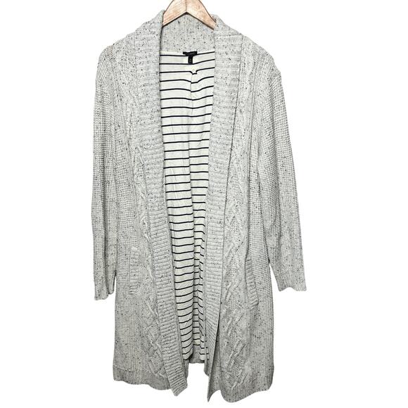 Talbots Sweater Coat Jacket White Gray Belted Lined Pockets Casual Comfy Cozy XL - Picture 1 of 9